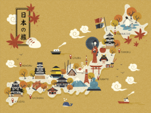日本地図と各地の観光地